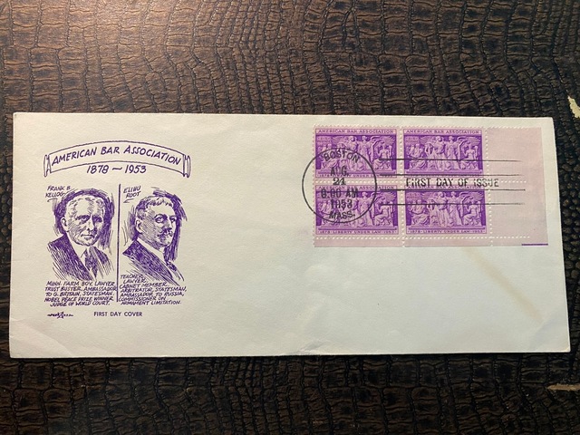 Amerıcan Bar Assocıatıon First Day Cover August 1953 Stamps Block Of 4 3c /amerikan Barolar Birliği Seri No'lu İlk Gün Zarfı Özel Pullu Limited
