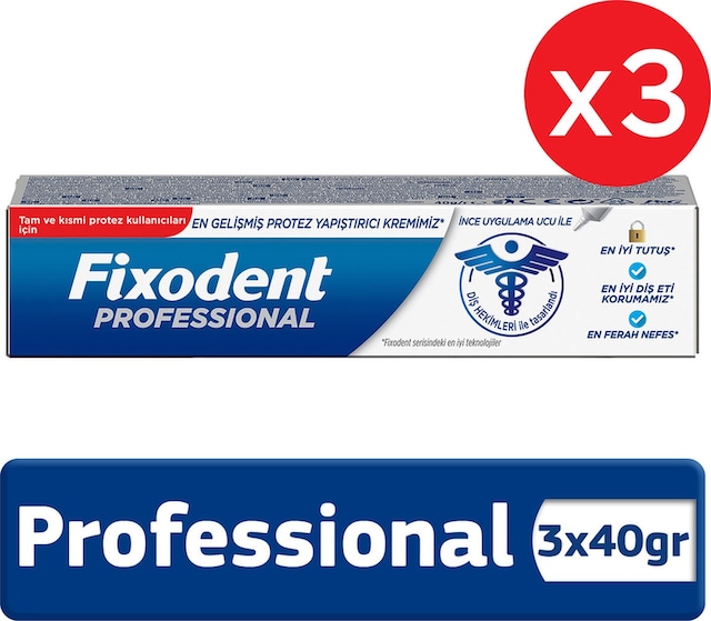 Fixodent Professional Diş Protez Yapıştırıcı Krem 3 x 40 G