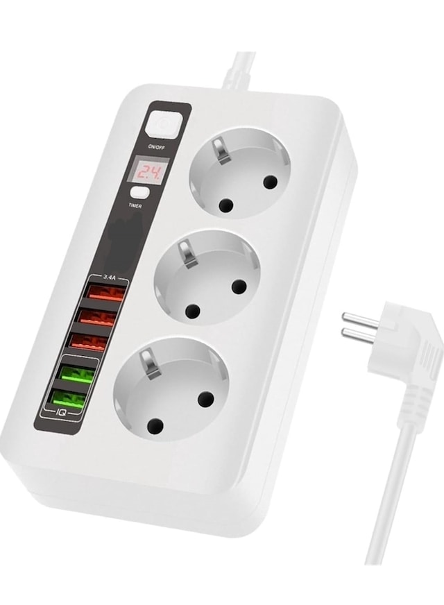 4.2a Usb'li Akıllı 3'lü Priz Zaman Ayarlı 5 Usb 2 Metre Uzatma