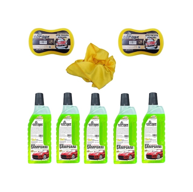 Ebrayn 5 Adet 1 Litre Şampuan 2 Adet Sünger 1 Adet Microfiber Bez