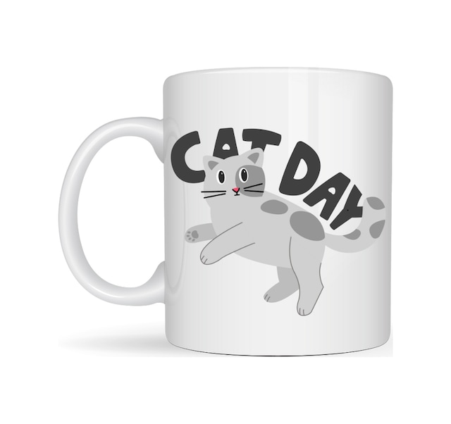 Cat Day Kedi Desenli Porselen Kupa Model 67 Sevimli Kedi Figürlü, Günlük Kullanıma Uygun, Kahve & Çay Kupası