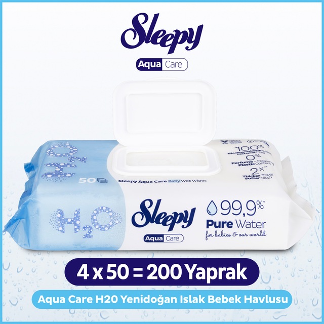 Sleepy Aquacare H2o Yenidoğan Islak Bebek Havlusu 4x50 4'lü Set