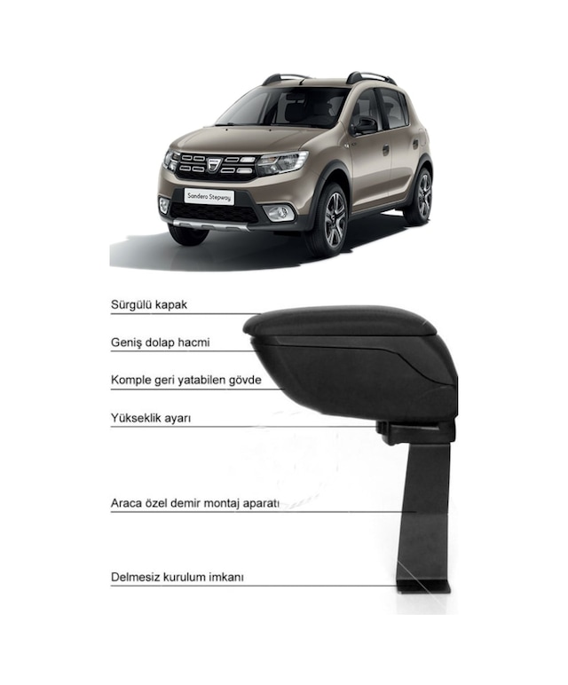 Dacia Sandero 2008+ Kolçak Kol Dayama Sürgülü Hediyeli