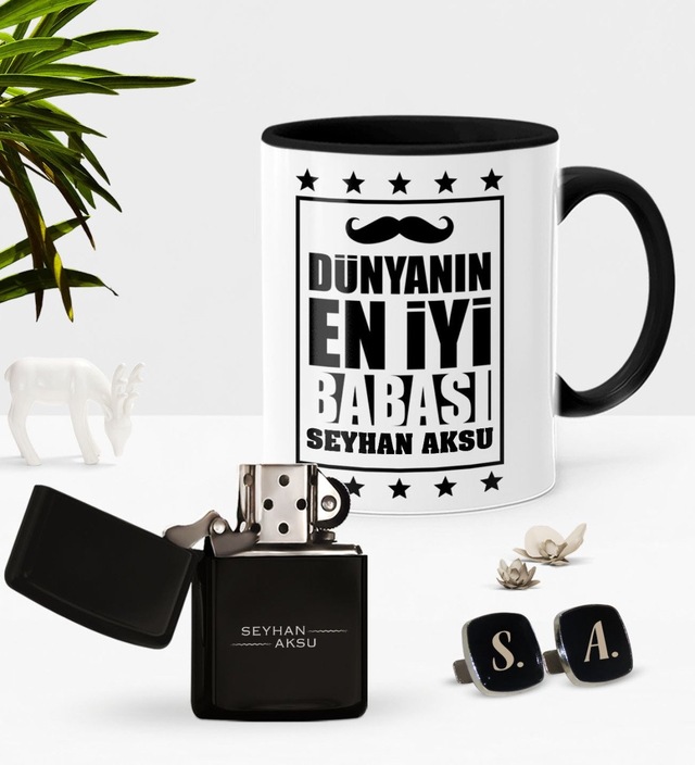 Kişiye Özel Dünyanın En İyi Babası Siyah Kupa Çakmak Kol Düğmesi N11.382