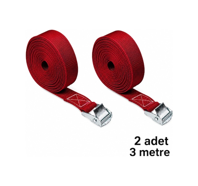 Tr Yük Bağlama Kayışı 2 Adet 3 Metre Kırmızı Metal Tokalı