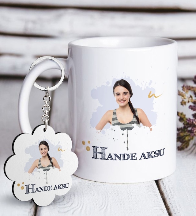 Kişiye Özel İsimli Fotoğraflı Beyaz Kupa Ve Anahtarlık Set N11.11660