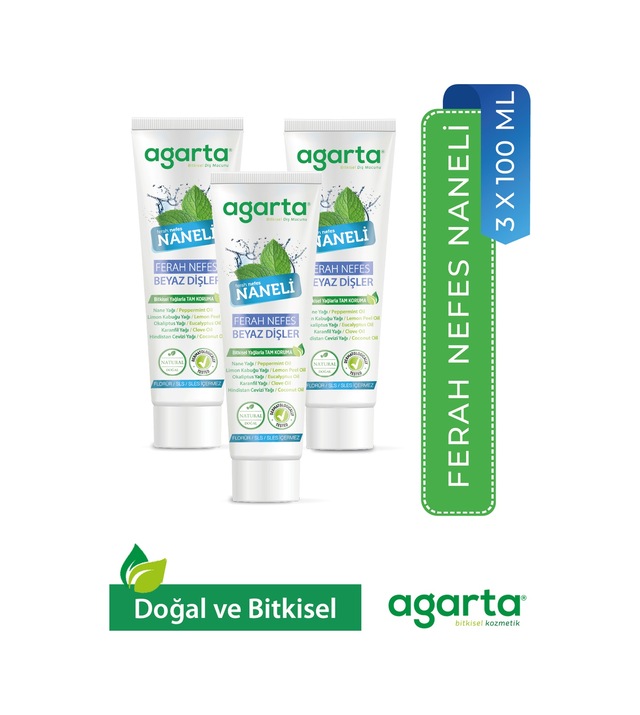 3 Adet Doğal Yoğun Naneli Florürsüz Ferah Nefes Diş Macunu 100 Ml