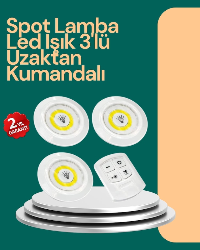 Uzaktan Kumanda İle Kontrol Edilebilen Yapışkanlı 3 Lü Kablosuz L