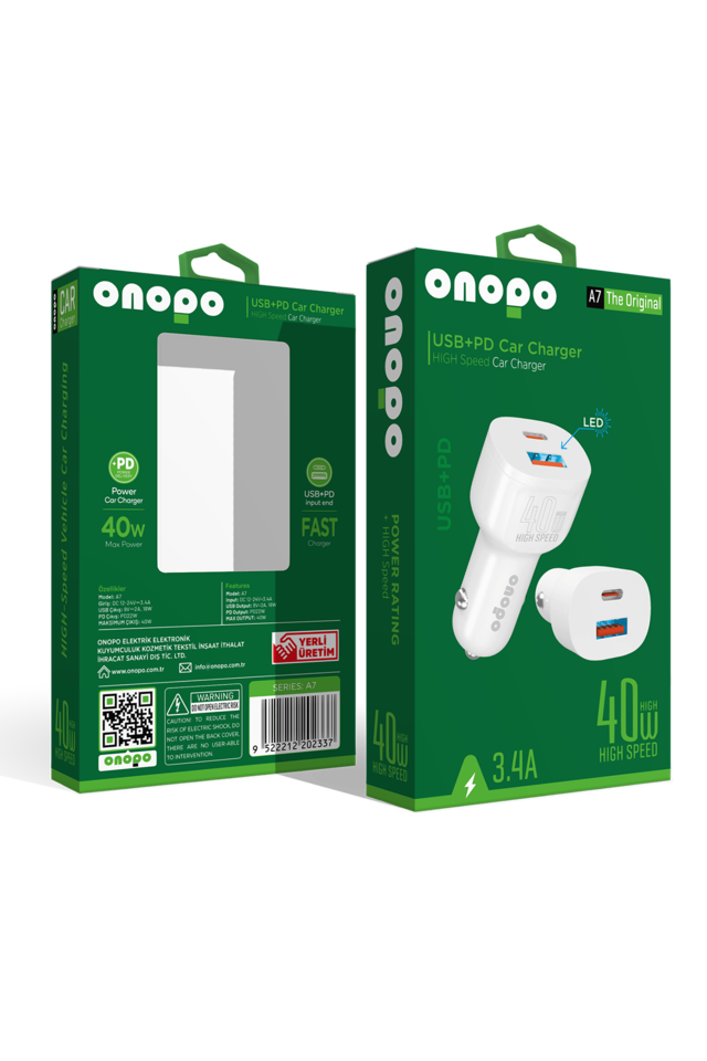 3.4a Type-c Ve Usb Girişli Led Işıklı Hızlı Araç Şarjı 40w - A7