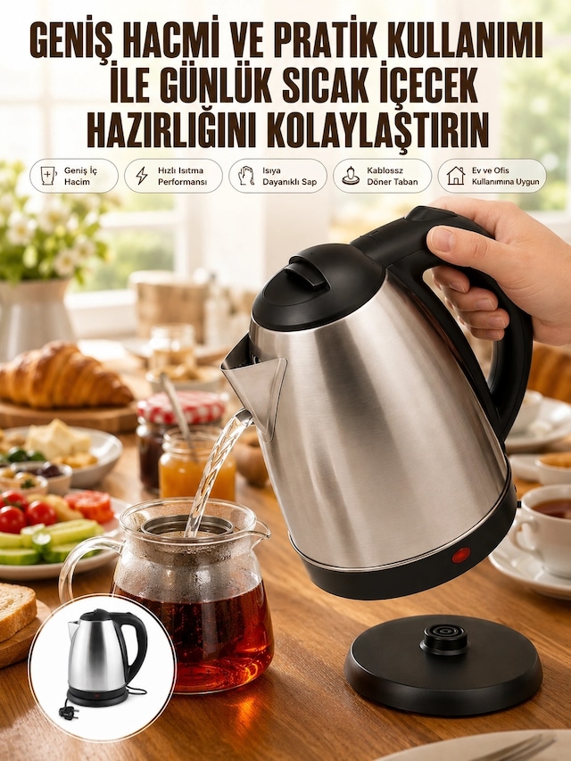 Plentifulkettle Su Isıtıcı C F Priz Uyumlu 220 - 240 V Paslanmaz Çelik Kablolu