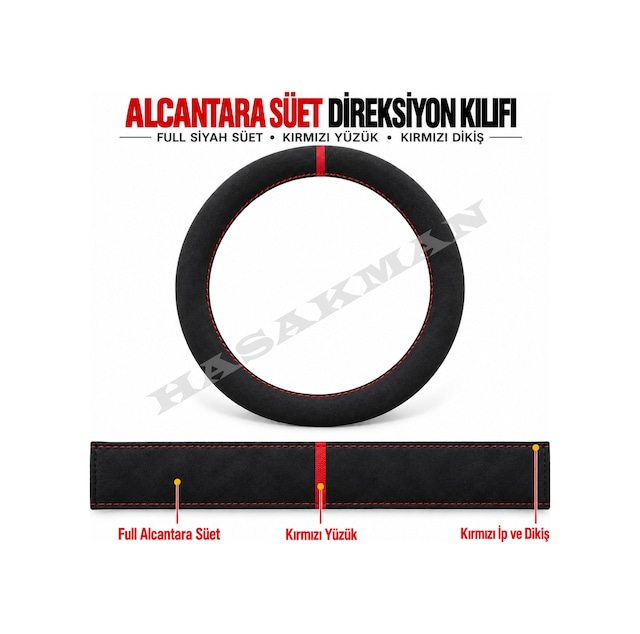 Toyota Avensis T270 Dikme Direksiyon Kılıfı Full Alcantara Süet Kırmızı Yüzük Ve Kırmızı Dikiş 2009-2012