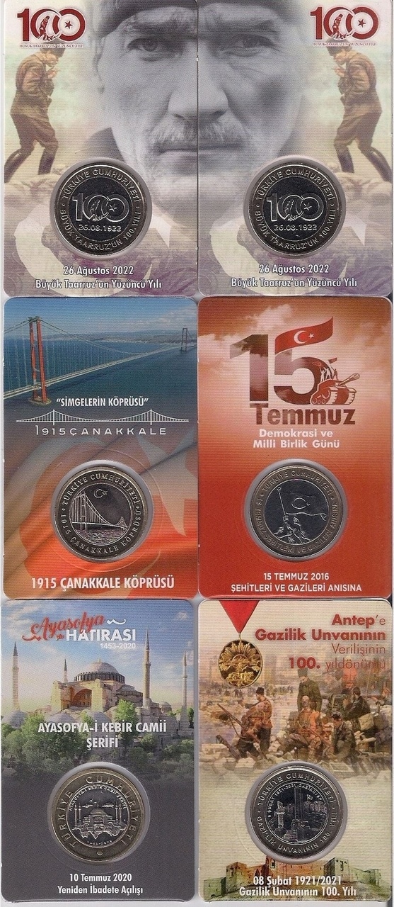 Çanakkale-ayasofya-15 Temmuz-antep-taarruz 6'lı Hatıra Para Kiti Seti