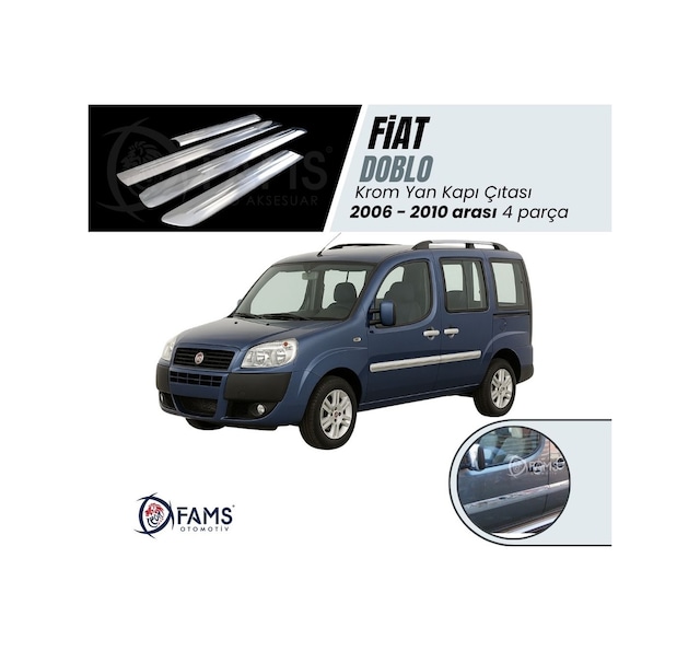 Fiat Doblo Krom Yan Kapı Çıtası Geniş 4 Kapı 2006-2010 P. Çelik