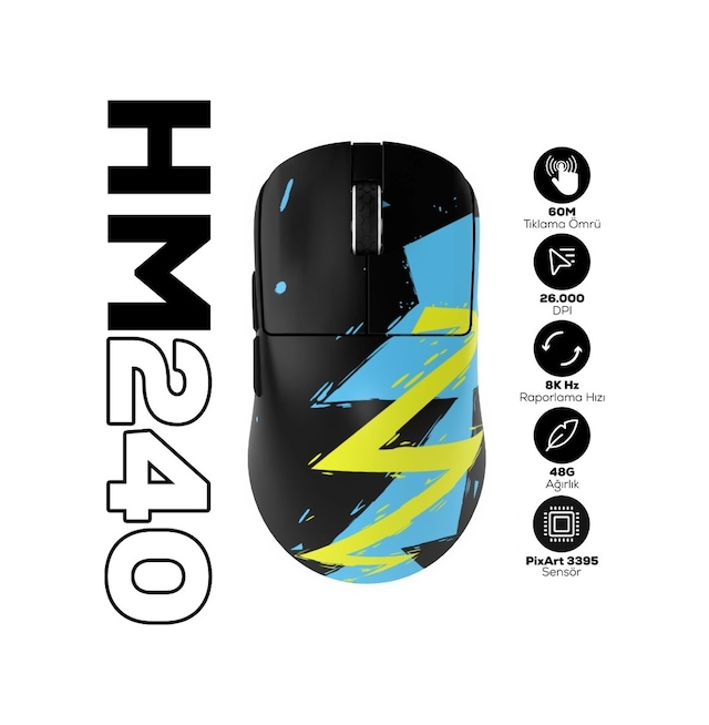 Hawk Gaming Hm240 8k Hz 26000 Dpı Pixart 3395 Tri-mode Cmcmhwk0013