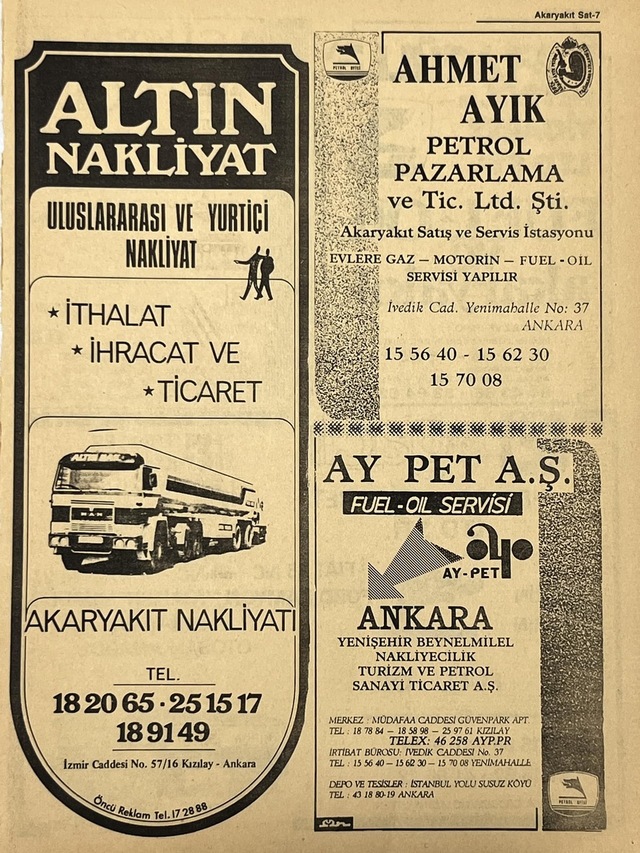 Ankara 1986 Meslek Reklam İlanı Efemera S7 Teşhir Ürün