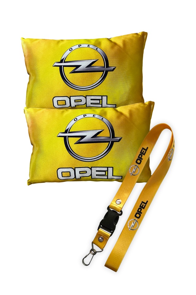 Opel Logolu Sarı Dijital Baskılı Araç Boyun Yastığı & Oto Ayna Askısı 2 Li Set Sarı
