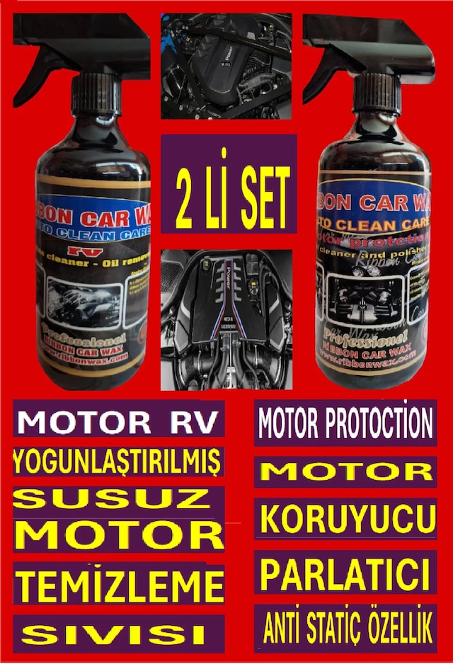 Susuz Motor Temizleme Sıvısı 500 Ml + Motor Koruma Parlatma 500 Ml 2 Lı Set