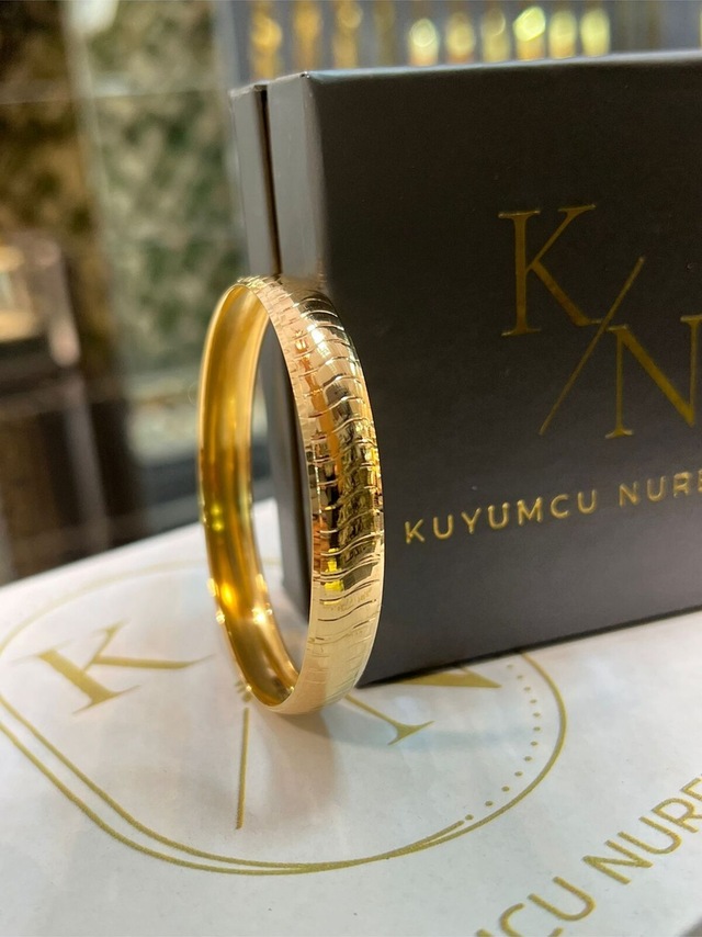 10 Gr Gram Bronz Renk Yılan Derisi Desenli İşçiliksiz Yatırımlık Bilezik 22 Ayar Altın