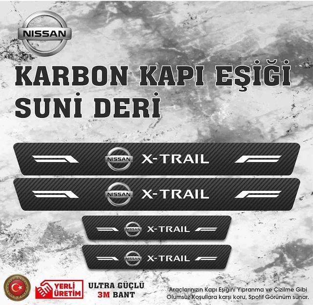 Nissan Xtrail Uyumlu Deri Karbon Kapı Eşiği Koruyucu Bant 4 Adet