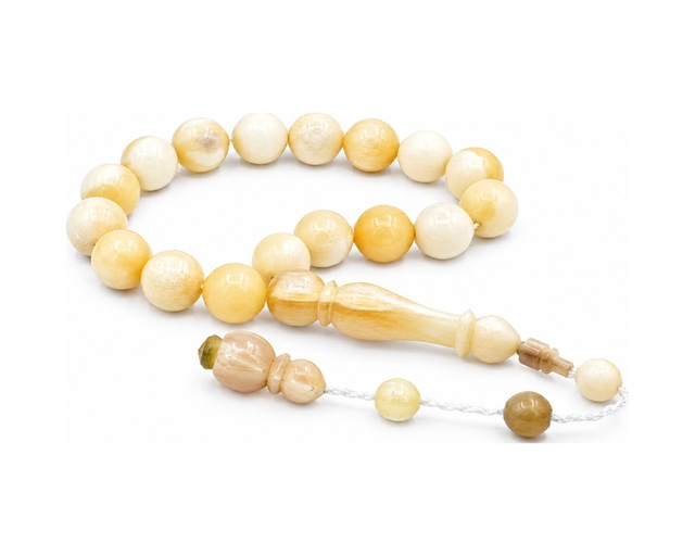 Sistemli Küre Kesim Balina Kemiği Efe Maskot Tesbih 12 Mm Bej