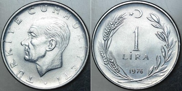 Türkiye Cumhuriyeti 1 Lira 1976. Çil - Kondisyon.