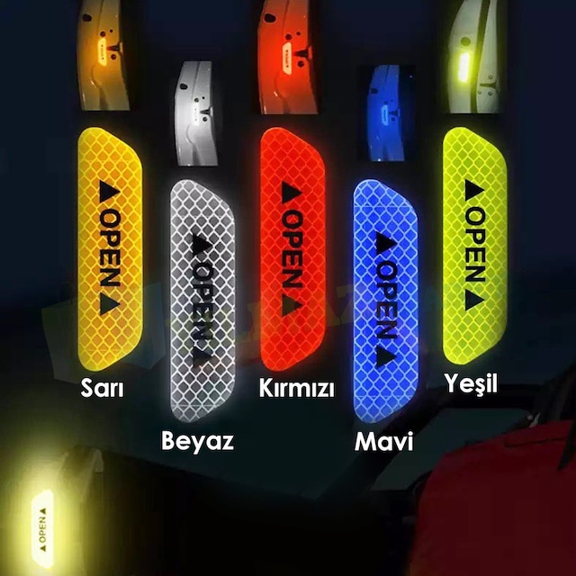 Araç Kapı Open Reflektör Araba Oto Sticker Yapıştıma 4 Adet