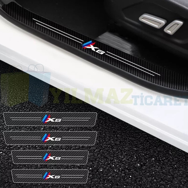 Bmw M Logo X6 Arma Karbon Kapı Eşiği Koruma Oto Sticker 4 Parça