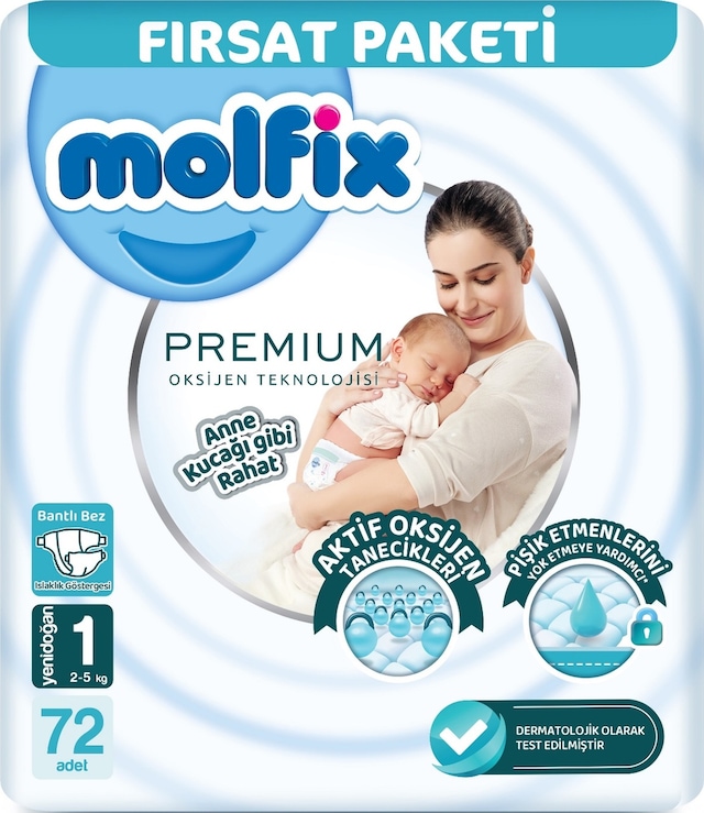 Molfix Premium Bebek Bezi Beden:1 2-5kg Yeni Doğan Fırsat 72 Adet