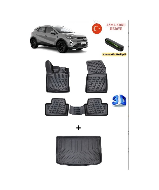 Renault Captur 2019 Sonrası Uyumlu 3d Havuzlu Paspas Ve Üst Bagaj Havuzu Seti Asma Koku Ve Numaratör Hediyeli