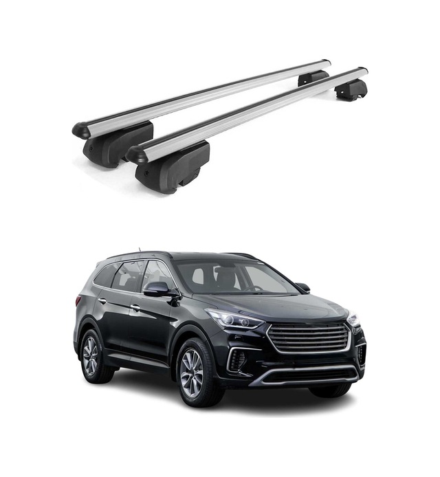 Hyundai Santa Fe Iıı 2013-2018 / Grand Santa Fe 2013-2018 Arası Uyumlu Port Bagaj Taşıyıcı Ara Atkı Alüminyum Gümüş 2 Parça