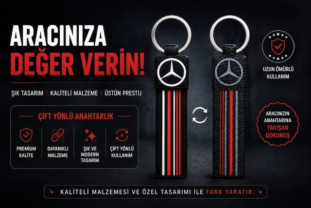 Mercedes Anahtarlık Çizgili , Mercedes Araç Anahtarlık - Mercedes Çift Yönlü Araba Anahtarlığı