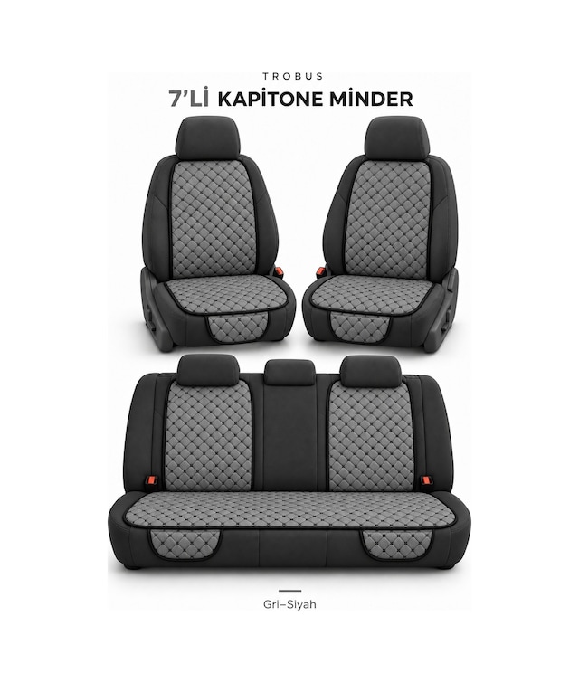 Üniversal Kapitone 7'li Terletmez Kumaş Koltuk Minderi Gri Siyah Gri