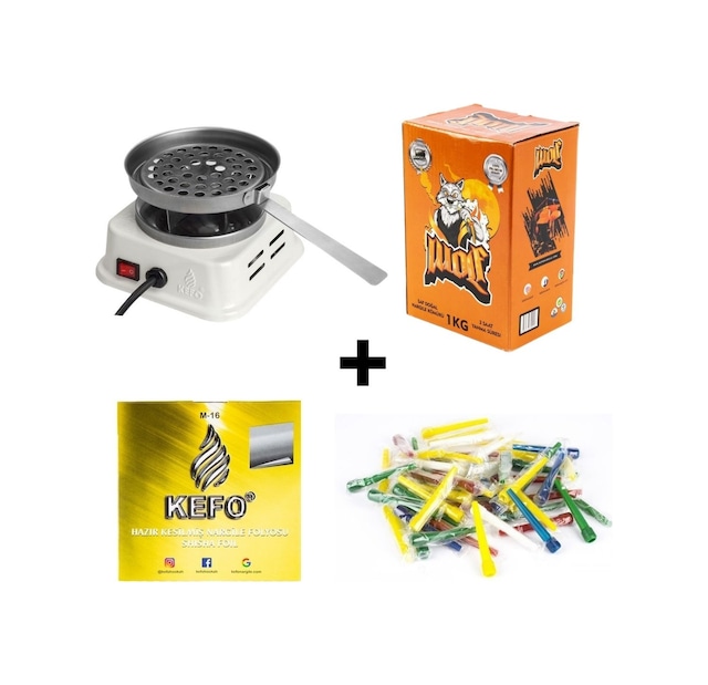 Elektrikli Ocak Mini Beyaz Ve 1 Kg Premium Wolf Nargile Kömürü +