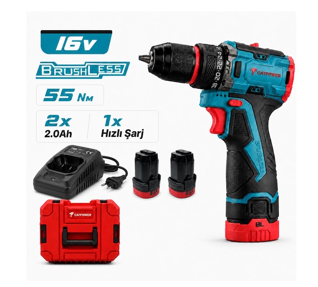 1046 Cat Power Kömürsüz Akülü Vidalama Li-ion 16v 2.0 Ah