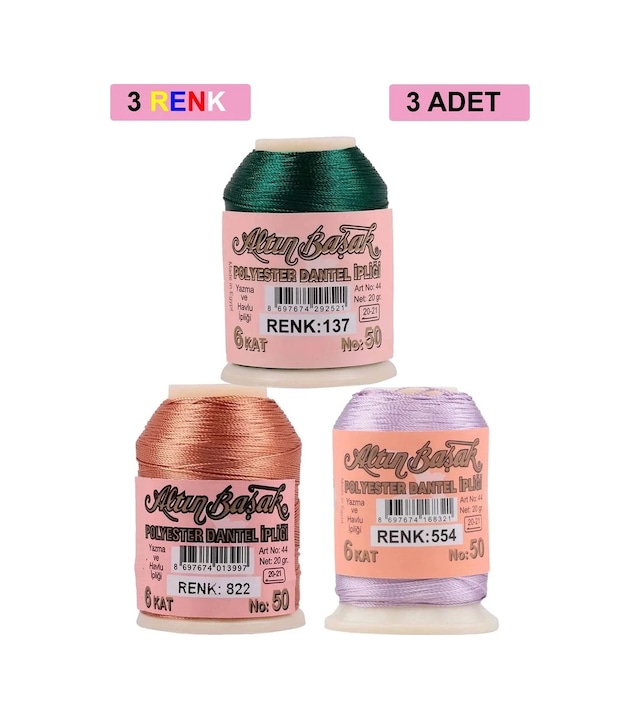 Ers 3 Adet Altınbaşak Oya Ve Dantel İpi 20 Gr - Royaleks - No: 822 - 554 - 137