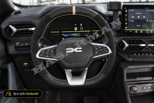 Dacia Sandero Dikme Direksiyon Kılıfı Alcantara Süet Mat Karbon Bej Yüzük Ve Dikiş 2024-2026
