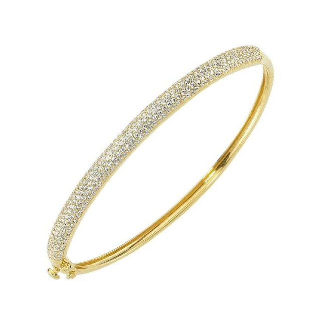 Sembolgold- Sarı Altın Kelepçe 3 Sıra Taşlı Model Çift Kilit Sistemli