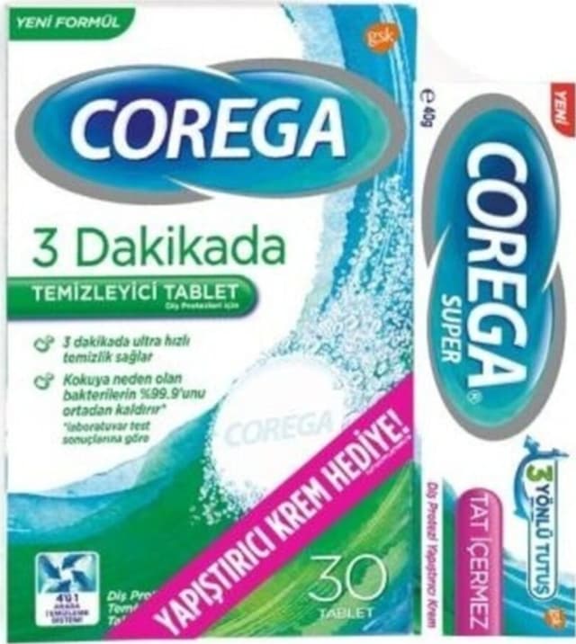 3 Dakikada Temizleyici Tablet 30 Adet Ve Tat Içermeyen Yapıştırıcı Krem 40 Gr