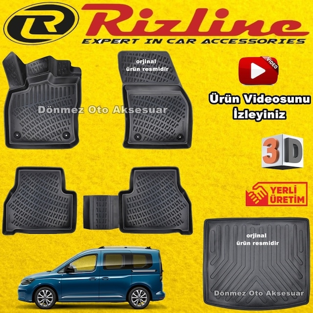 Vw Caddy 3D Paspas+Bagaj Havuzu 2020 Sonrası Set Rizline N11.4241