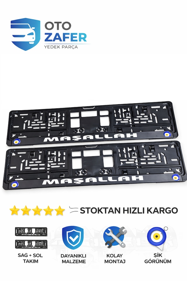 Maşallah Yazılı Plakalık Takımı Siyah Plaka Altlığı Çerçevesi Universal