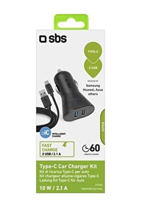 SBS Araç Şarj Cihazı - 2 USB outputs-USB-C Kablo
