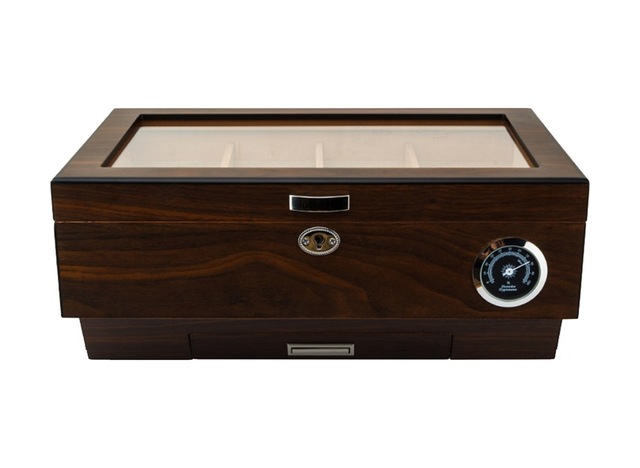 Lubinski Cedar Camlı Puro Kutusu Humidor Double Kahve 25s