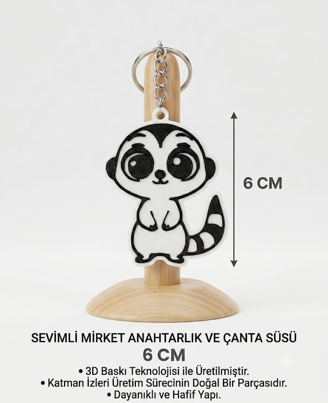 Sevimli Mirket Anahtarlık & Çanta Süsü Beyaz - Siyah