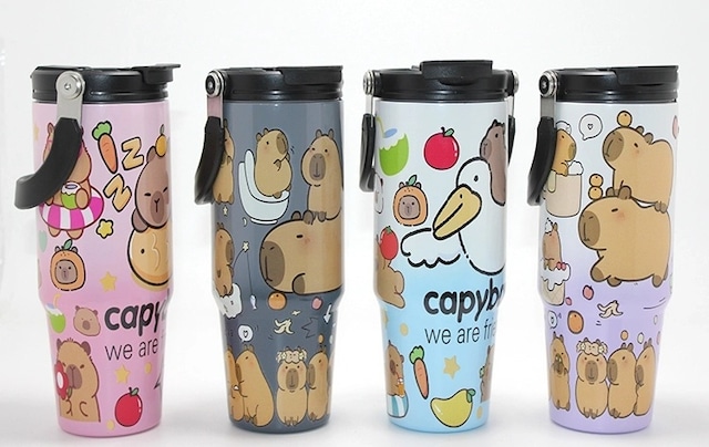 Capybara Desenli Isı Muhafazalı Pipetli Dev Çelik Kupa Tumbler Alk4431