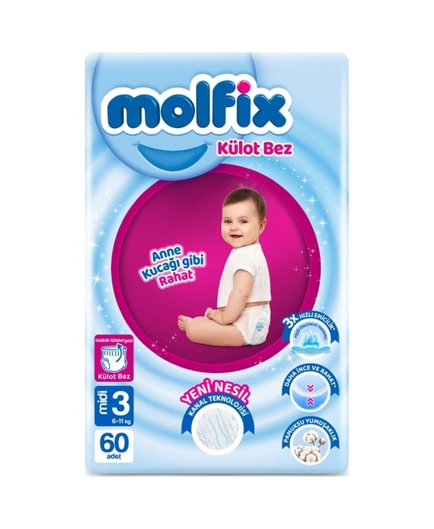Molfix Külot Bebek Bezi 3 Beden Midi 6-11 kg Jumbo 60 Adet Anne Kucağı Gibi Rahat