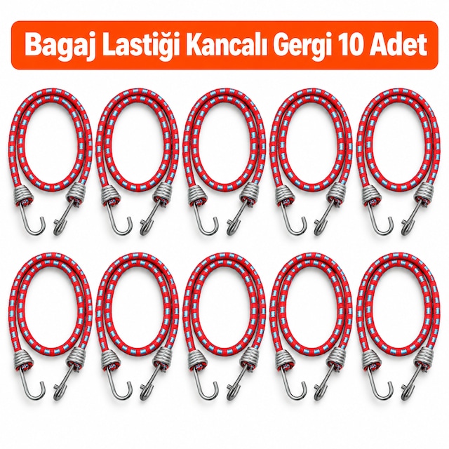 Bagaj Lastiği Kancalı Gergi 10 Adet - 90 Cm Bagaj Lastiği/halatı - Kırmızı-mavi Renk Kırmızı - Mavi