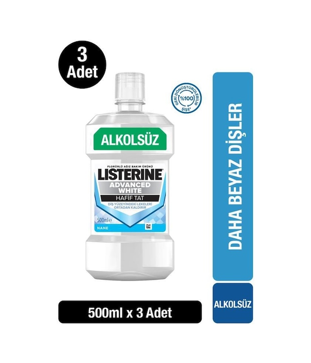 Listerine Advance White Hafif Tat Alkolsüz Ağız Bakım Suyu 500 Ml X 3