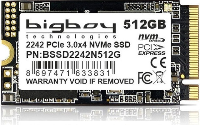BigBoy 2500- 22x42 512GB NVMe M.2 2280 Okuma 2500 MB/s Yazma 1800 MB/s