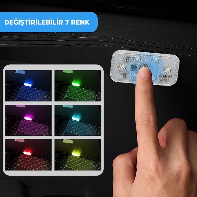 UniChrome 7 Renkli Araç İçi Dokunmatik Şarjlı Taşınabilir Mini Led Lamba