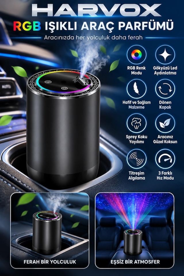 Harvox Hx-cf003 Rgb Işıklı Ve Gökyüzü Projeksiyonlu Araç Parfümü